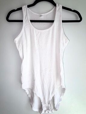 Amazon White Ribbed Tank Bodysuit - Sleeveless Scoop Neck